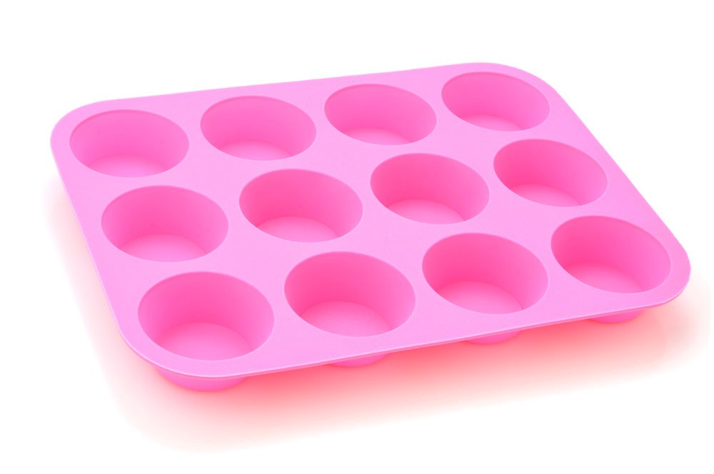 S4u Pink 12-Cell Hot Muffin Cupcake Silicone Mould Pan Tin