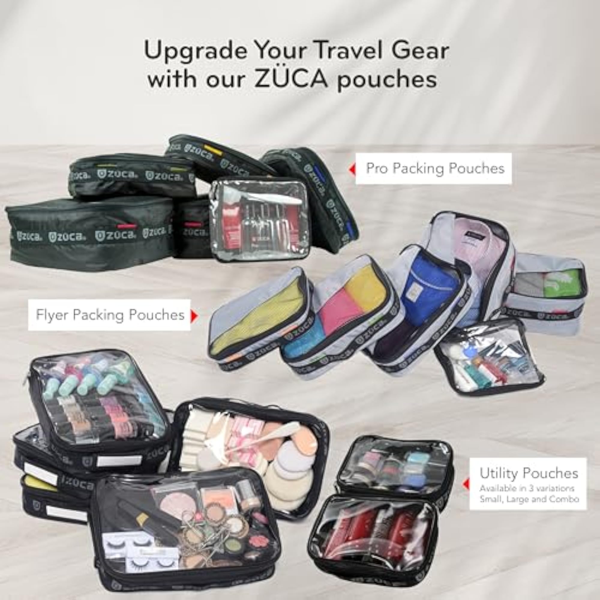 Utility Pouch Combo Set - Large and Mini Pouches, Clear