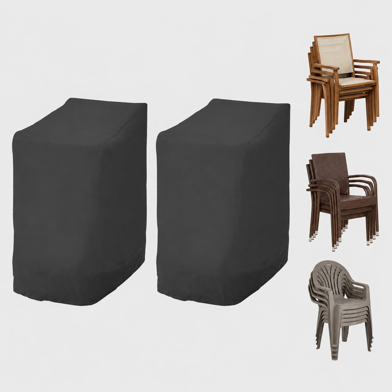 Funda para Sillas Apilables de Jardín Impermeable 2 Unidades, 210D Oxford | Funda Protectora Para Sillas de Exterior, Anti-Viento Anti-UV, con Cordón Ajustable, Hebillas y Ventilación