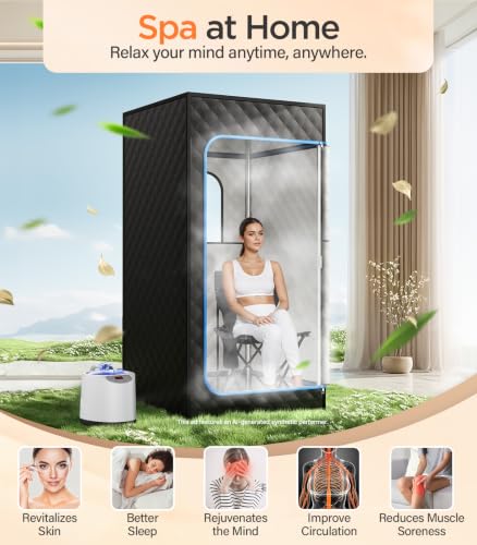 pikulLA Portable Steam Sauna, 71 in Sauna Tent, 1200W 3L, Light Blue Black - Image 3