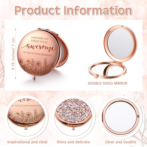 Espejo compacto doble cara con brillantina rosa gold miniatura 2