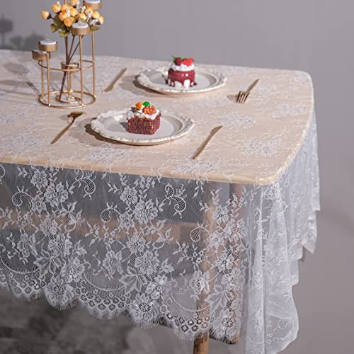 Tinwin Rectangle Lace Tablecloth 60X120 Inch White Vintage Runner Eyelash Fabric For Kitchen Dining Picnic Table Wedding Decor For Reception Home Decoration Tea Party Table Cover Baby & Bridal Decor-3 #TOP2