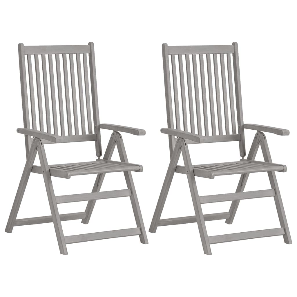 Sedie da giardino in legno di acacia, 2 pezzi, con cuscini, colore grigio | Schienale regolabile a 5 livelli, 100% poliestere impermeabile, portata 110 kg