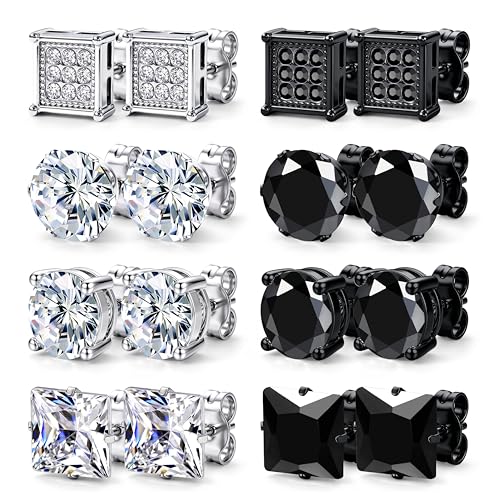 Dochais Boucles d'Oreilles Homme Diamant Noir Argent, Clou d'Oreille Acier Inoxydable Hypoallergénique Zirconium, Bijoux Classiques pour Homme Garçon Femme