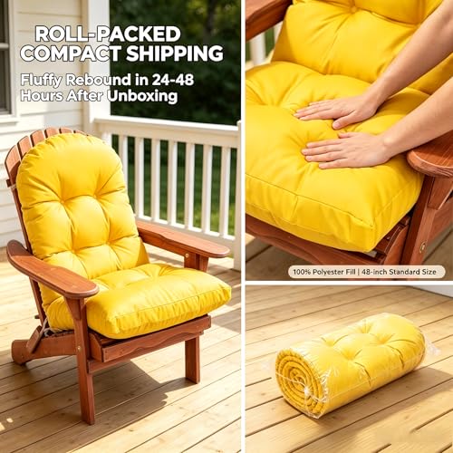 Image of QILLOWAY Outdoor High Back Chair Cushion for Adirondack, All Weather Rocking Chair Cushions Thick Padded Replacement for Patio Furniture,Yellow