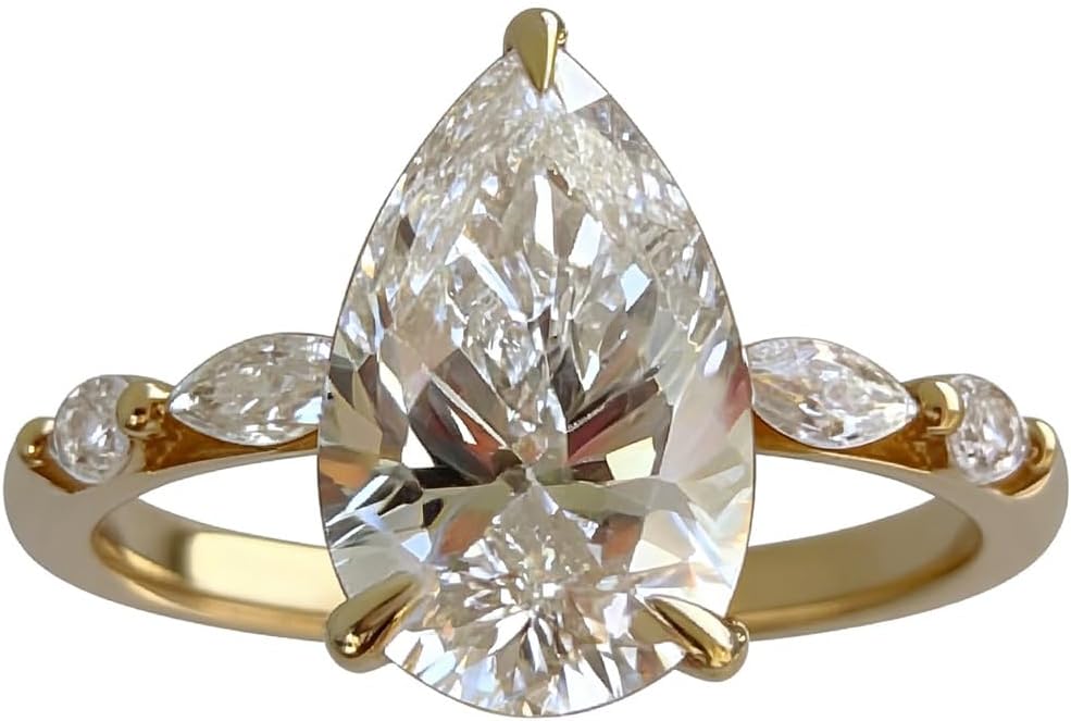 Tuwiqsdi Elegant Teardrop Ring Fashion Jewelry 18K Gold Plated Shiny Perfect Pear Cut CZ Crystal Diamond Waterdrop Wedding Stackable Ring Size 5-11 for Women(5)