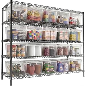 REIBII 3200LBS Storage Shelves 55.5″ W Garage Shelving Heavy Duty 5 Tier Adjustable Wire Shelving Unit Metal Shelving for Garage Pantry Commercial Basement,55.5″ W X 18”D X 71″ H