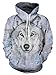 Idgreatim Juniors 3D Wolf Printed Hoodies Personalized Fleece Hooded Sweater Sweatshirt X-Large
