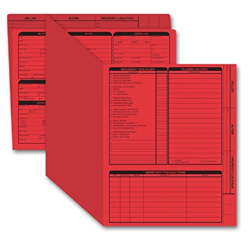 CheckSimple Real Estate Folder (Card Stock), Right Panel List, Letter Size. Pre-Printed with Closing Checklist and Color-Coded Dots - Red (250 folders)
