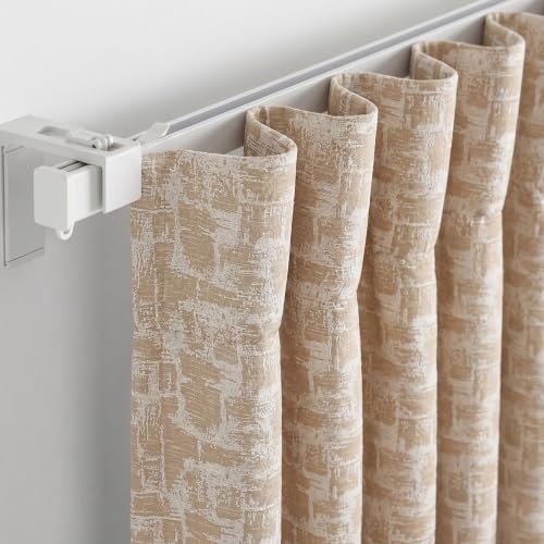 FRESH FROM LOOM Non-Ring Curtains | S-Wave Pleat | 7ft Premium Blackout Parda for Door | Non-Ring Curtains | S-Wave Pleat | Curtain for Window (Beige | 7 Feet, Set of 2)