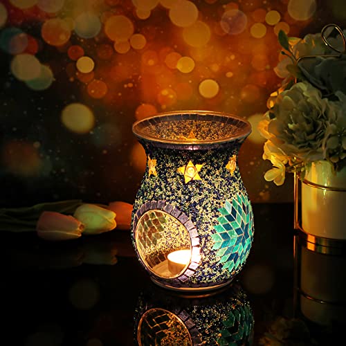 JUXYES Charming Mosaic Essential Oil Burner, Tea Light Wax Melt Warmer for Scented Wax, Decorative Fragrance Oil Warmer Tealight Candle Holder, Incense Aroma Diffuser for Home Table Decoration - Thumbnail 5