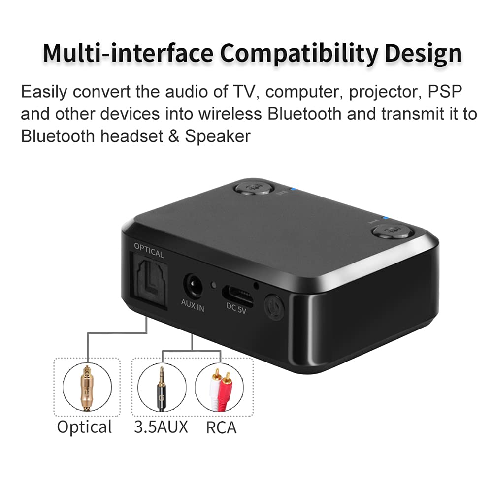 Trasmettitore Bluetooth per TV RCA E Adattatore Audio Jack da 3,5 Mm Trasmettitore Audio Bluetooth Senza Fili per Cuffie/TV/PC APTX a Bassa Latenza
