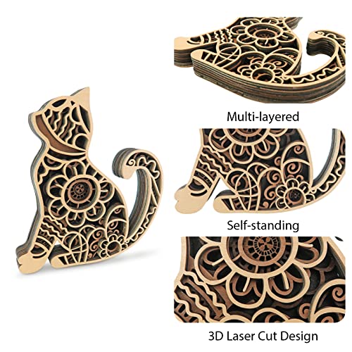 Figura decorativa de gato de madera multi-capa de 6.3 pulgadas miniatura 2