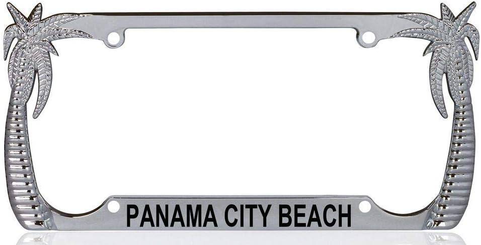 Panama City Beach Palm Tree Design Quality Chrome Metal Car SUV Truck License Plate Frame u60