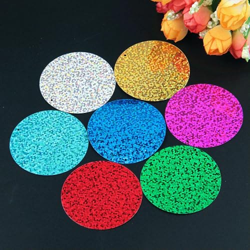 Lentejuelas redondas grandes de 50 mm, 5 cm, PVC, planas, sueltas, para coser, para bodas, 10 g, colores variados, 40 mm, 10 g