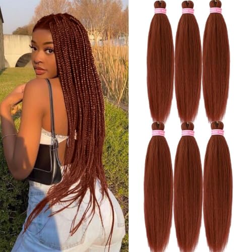 Mychanson Ginger Braiding Hair 26 Inch 6 Packs Prestretched Braiding Hair Extensions For Crochet Braids 350# Copper Pre Sectioned Braiding hair Hot Water Setting(350# 26Inch)