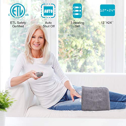 Electric Heating Pad for Back Pain and Cramps Relief Heating Pads with Auto Shut Off Heat Pad Moist & Dry Heating Pad Ultra-Soft XL 12”x24” Large Gray