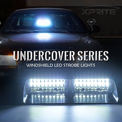 Xprite 16 Led Warning Strobe Lights Windshield W/ Suction Cups Law Enforcement Emergency Hazard Light For Vehicle Interior Roof Dash - White #TOP1