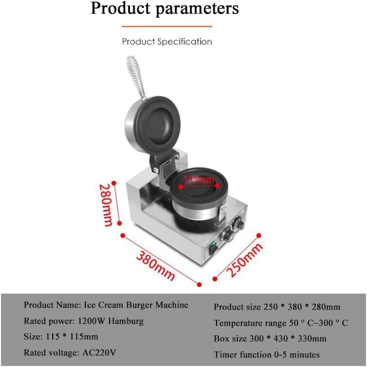 Electric Waffle Ice Cream Maker - UFO Burger & Gelato Panini Press Machine, Non-Rotating Sandwich Maker for Delicious Treats and Desserts at Home