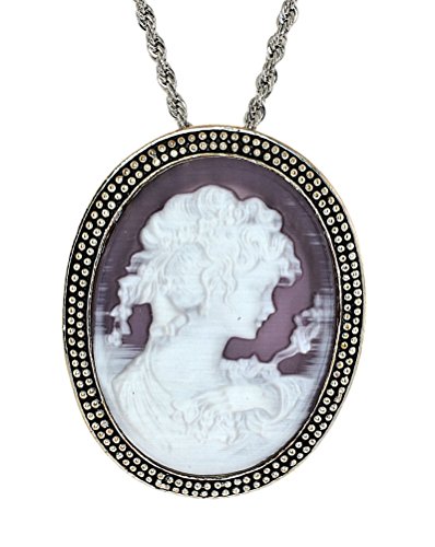 Mevoi Victorian 3D Cameo Set in Two Row Bead Peweter Frame Brooch Pendent Necklace