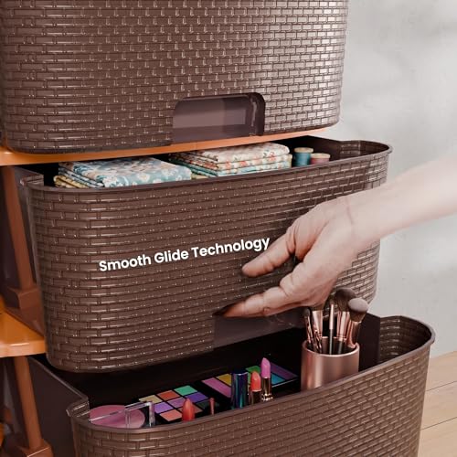 Image of Jefa Plastic Modular Drawer Storage Organizer | Multipurpose Storage Chest with Anti-Slip Design | Large Capacity Drawer Rack for Clothes, Shoes, Office & Home Use (Brown, 2)