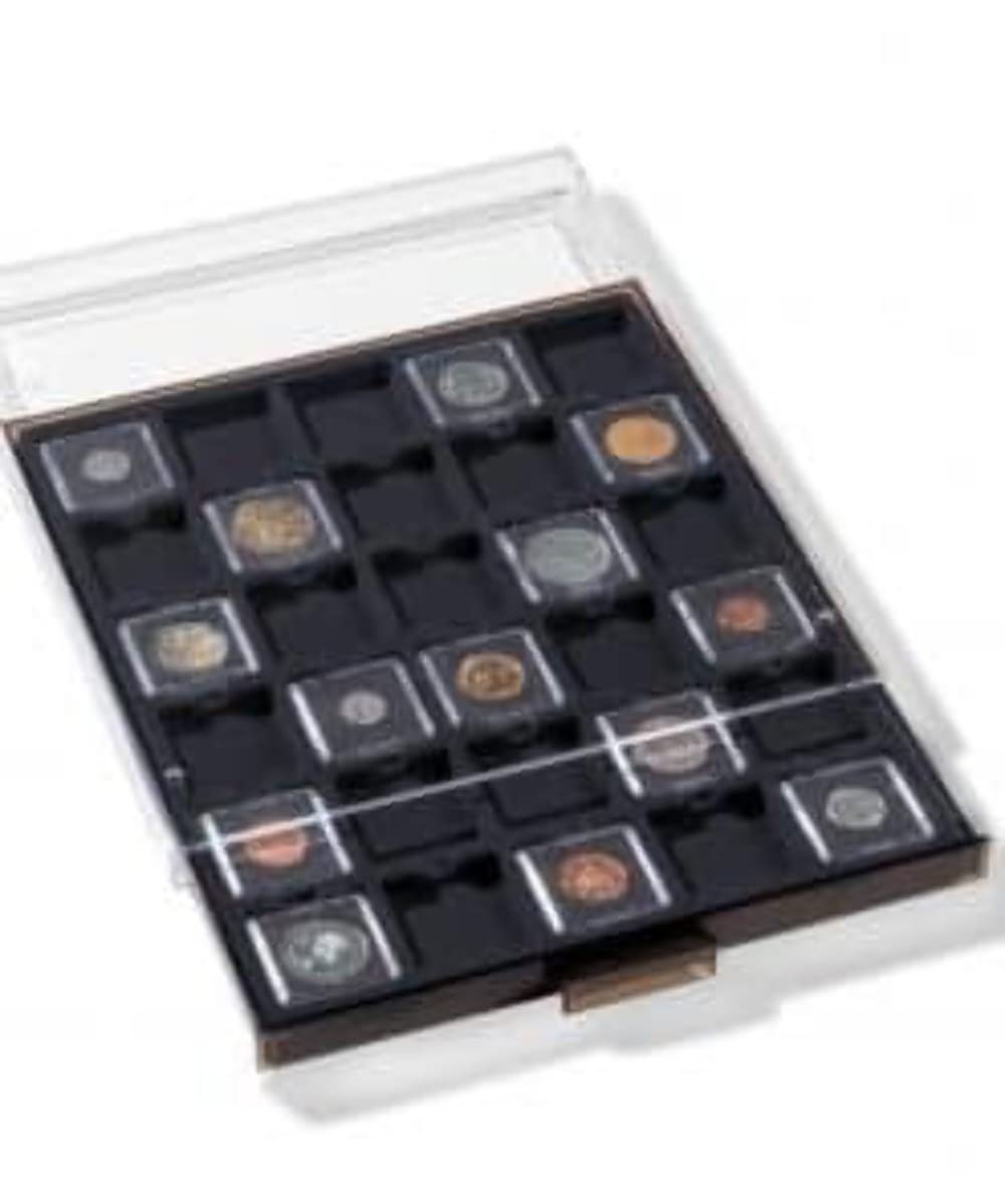 Leuchtturm Bandeja para monedas 30 divisiones esquinadas 38 x 38 mm, color humo con bandeja negra