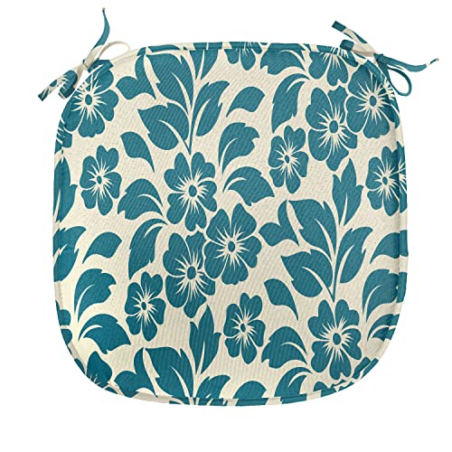 Ambesonne Floral Chair Seating Cushion Set Of 4, Flower Petals Blossoms Shabby Form Fragrance Florets Nature Spring Tropical Design, Seat Pads For Office With Anti-Slip Backing, 16"X16", Cream Teal #TOP1