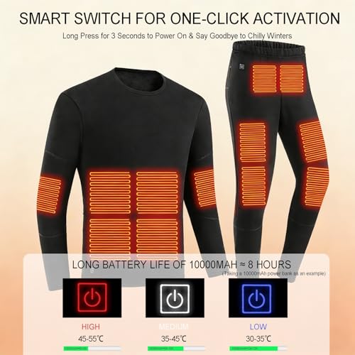 Conjunto Térmico USB Hombre Mujer, 28 Zonas Calefacción Rápida, Algodón Suave Transpirable, Ideal Esquí Moto Trabajo Frío, Control 3 Niveles