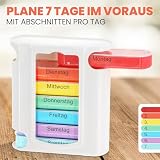 MC-Trend Tablettenbox 7 Tage – Wochendispenser mit 4 Fächern pro Tag, farbcodierte, herausnehmbare Tagesboxen, robuster Turm-Organizer aus BPA-freiem Kunststoff, kompakt 11,4 × 12,7 × 4,3 cm