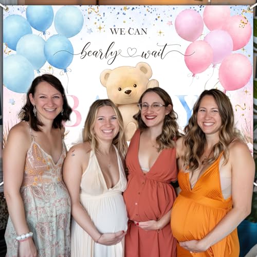 Image of Avezano Boho Bear Gender Reveal Backdrop Banner Boho Floral We Can Bearly Wait Gender Reveal Decorations Pampas Grass He or She Baby Shower Party Decor (7x5ft)