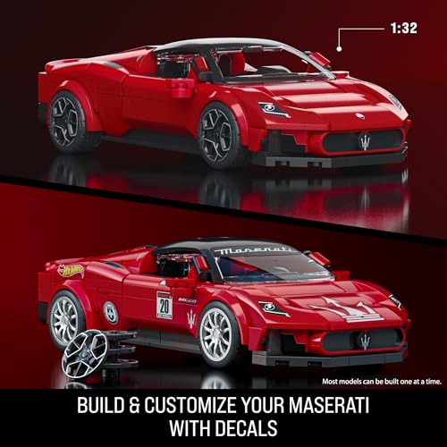 Image of Mattel Brick Shop Hot Wheels Speed Series Maserati MC20 Construction Kit with 250 Pieces, Realistic Details and Individual Stickers, for Collectors and Children from 10 Years, JFR90
