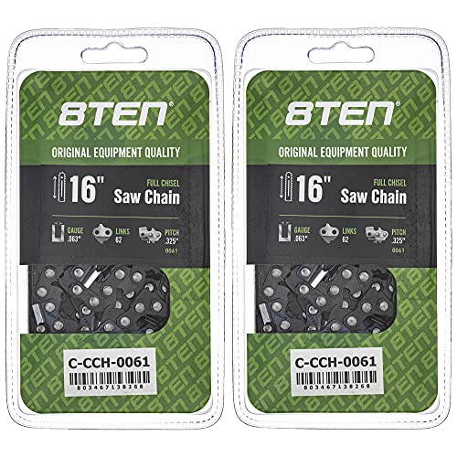 8TEN Full Chisel Chainsaw Chain 16 Inch .063 .325 62DL for