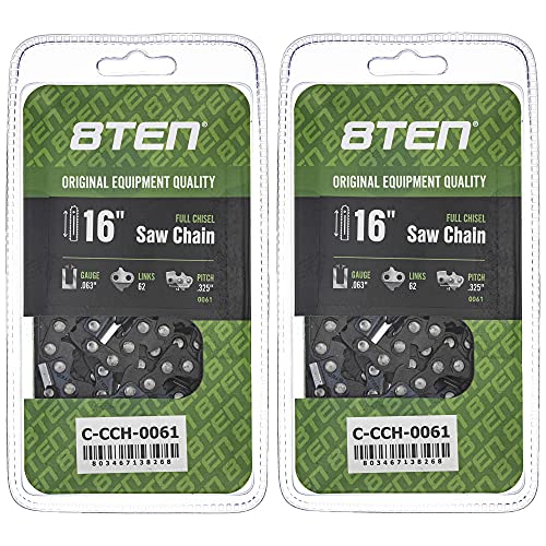 8TEN Full Chisel Chainsaw Chain 16 Inch .063 .325 62DL for Stihl 025 MS 230 241 250 251 (2 Pack) -  Mishon Inc