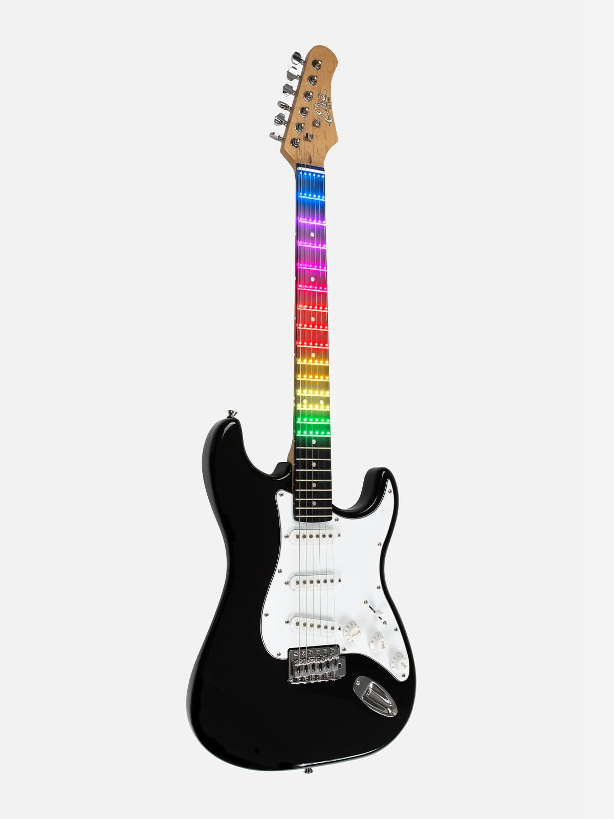 EKO GUITARS - S-300 BLACK VISUAL NOTE, Chitarra Elettrica "Visual Note", Corpo Pioppo, Manico Acero,Tastiera Resina, Lamina Visual Note che si interfaccia con l'APP dedicata, Colore Nero