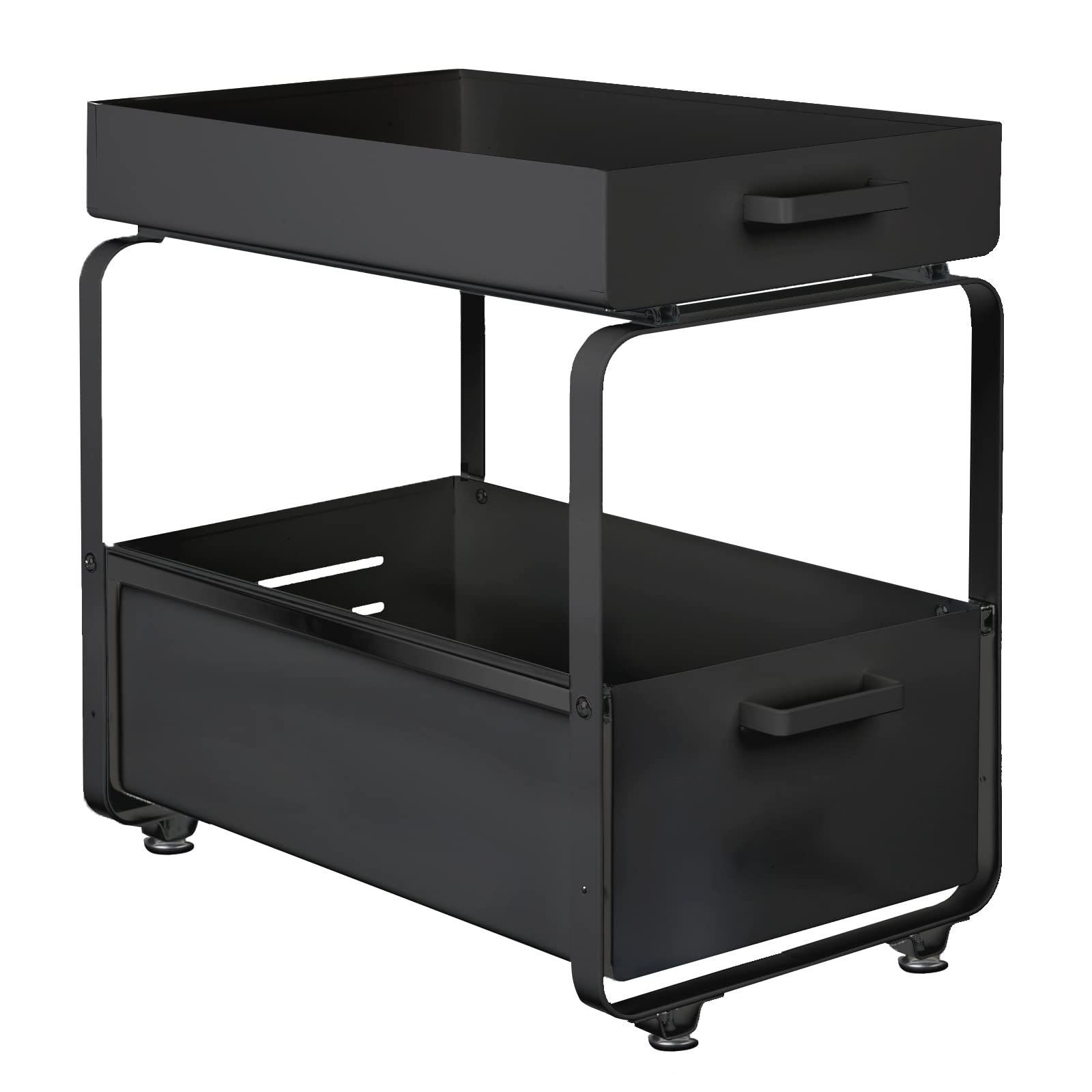 HUOLE Almacenaje Bajo Fregadero 2 Niveles Organizador con cestas deslizantes Especiero con 2cajones Acero Inoxidable Organizador para Cocina,Baño,Oficina-40 * 25.5 * 39.5cm-negro-2pc