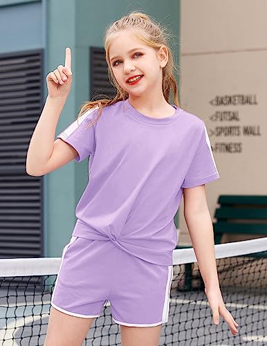 Image of Arshiner Girls Clothing Sets Twist Front Top and Shorts 2 Piece Outfits Activewear Tracksuit 5-14 Year