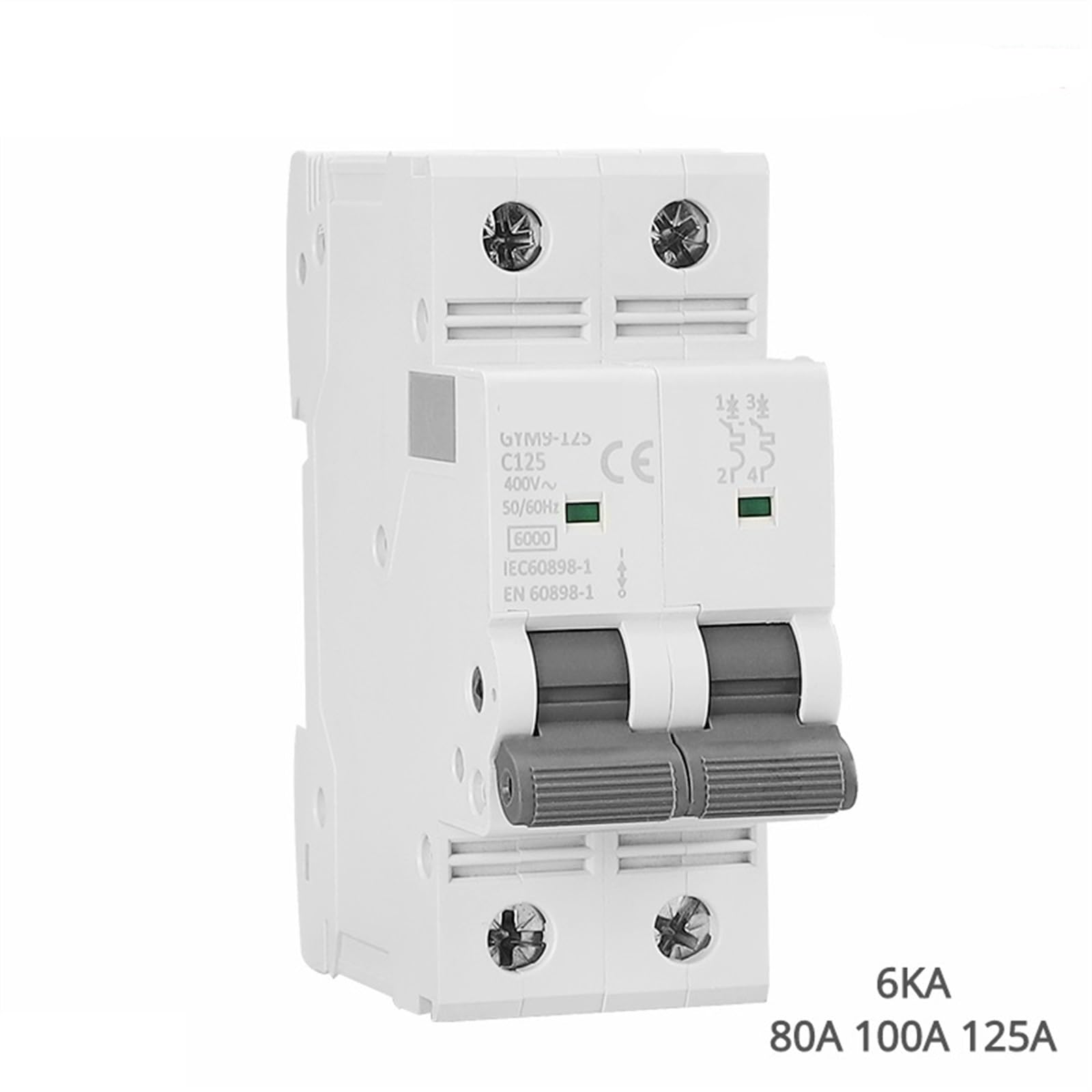 Automatyczny wyłącznik dwufazowy 80A 100A 125A 2P szerokość 35,6 mm 400 V 6 KA, 1 szt. (125A)