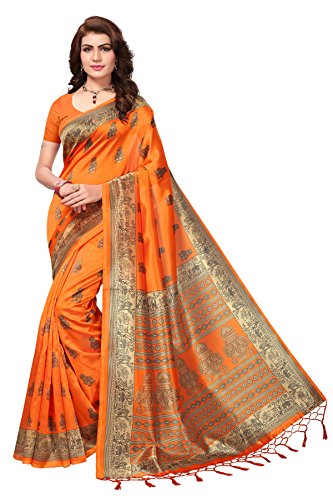 Image of ANNI DESIGNER Cotton Saree with Blouse Piece (Pack of 2) (Combo Pink Bluen - orange khamba Red Green & Orange Free Size)