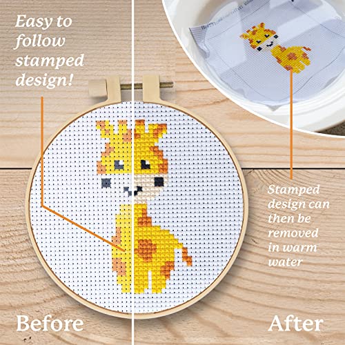 Image of Kraftex Floral Stamped Cross Stitch Kits for Beginners - 3 Pack. DIY Embroidery Needlepoint Patterns for Adults. Easy Cross Stitch Kits for Beginners (Zoo Creatures)