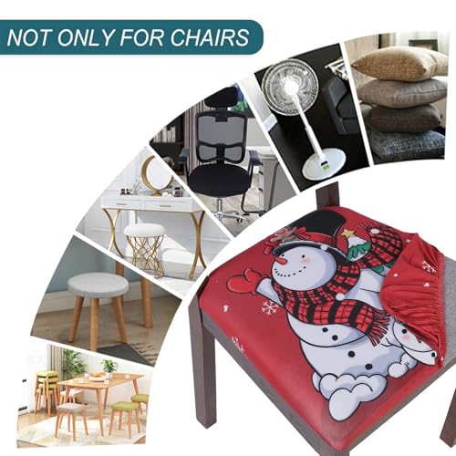 Image of SearchI 6 Pack Christmas Seat Covers for Dining Room Chairs Stretch Printed Xmas Chair Seat Covers, Removable Upholstered Chair Seat Protector for Christmas Decoration, Kitchen (Christmas Snowman)