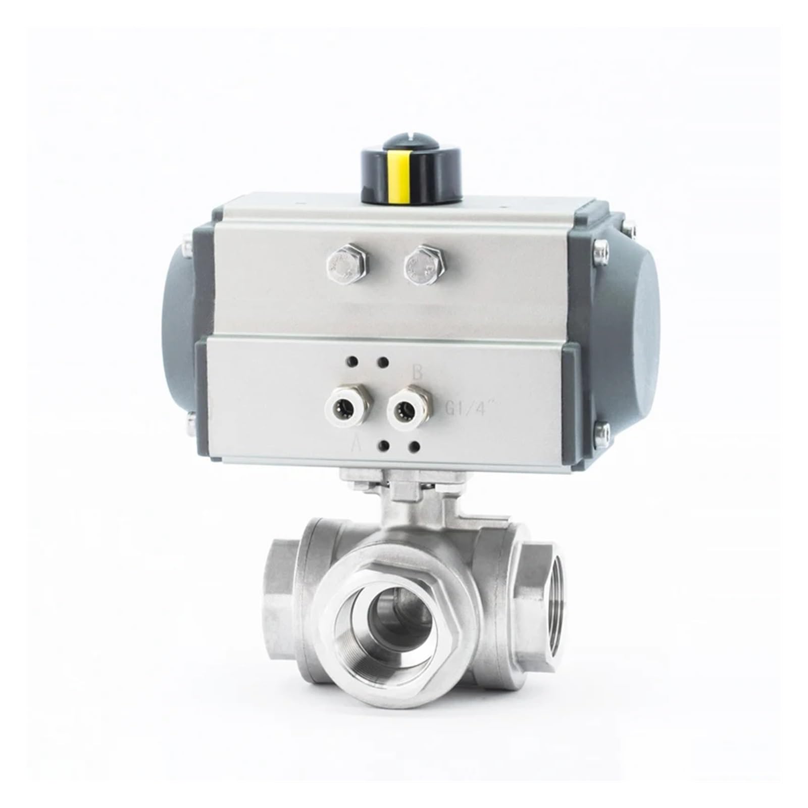 DN32 Three-Piece High Platform Pneumatic Three-Way Ball Valve with Stainless Steel Internal Thread T Type L Type Ball Valve(L Type)