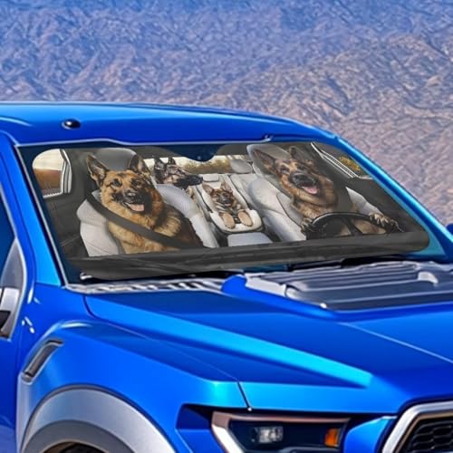 Image of German Shepherd Car Front Windshield Sun Shade Reflect UV Sun and Heat Foldable Car Windshield Sunshades Interior Accessories Sun Protection Universal Vehicle Accessories