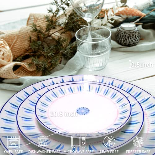 Braque Ceramic Dinner Plates Set Of 6, 10.5 Inch Dish Set - Microwave, Oven, And Dishwasher Safe, Scratch Resistant, Modern Rustic Dinnerware - Kitchen Porcelain Serving Dishes - Blue Sunflower #TOP3