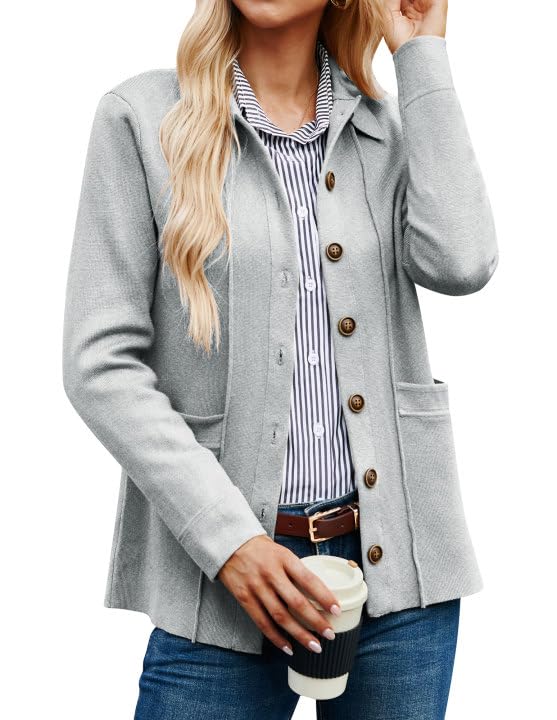 GRACE KARIN Maglione da Donna con Risvolto Cardigan Manica Lunga Button Down Maglione Classico con Tasche
