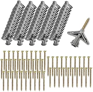 Plasterboard Fixings, 100 Pcs Plasterboard Wall Plugs & Screws, Drywall Cavity Wall Fixings Expansion Tube Plastic Anchors Heavy Plasterboard Anti-Rotational Expansion Tube Plasterboard Screws