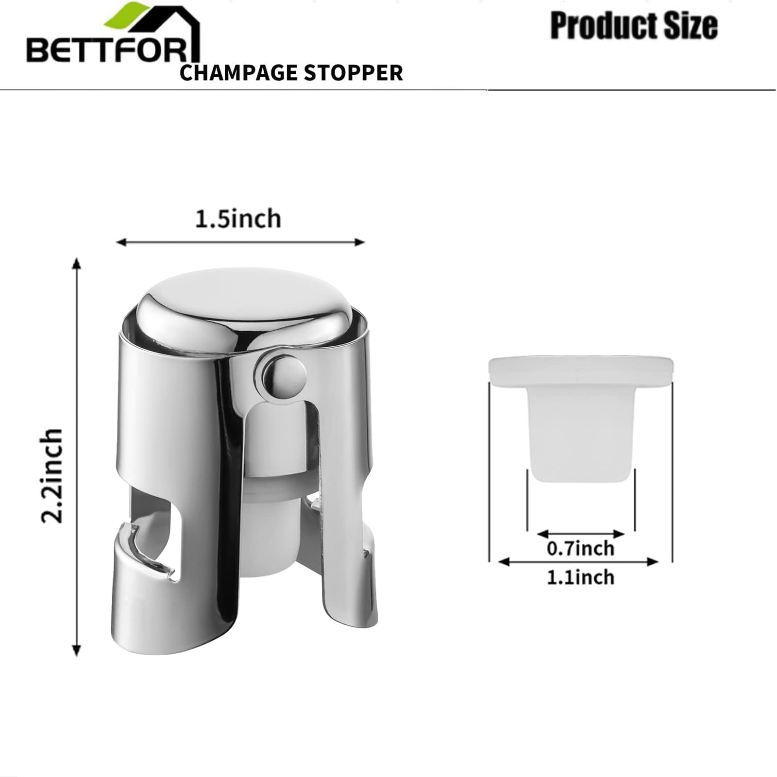 Lot de 6 bouchons à champagne avec économiseur de champagne en acier inoxydable avec silicone de qualité alimentaire anti-fuite pour garder au frais, convient pour champagne, cava, prosecco et