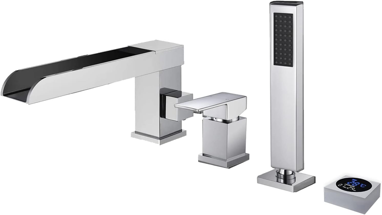 Bateria wannowo-prysznicowa z mieszaczem 4-otworowym, bateria wodospadowa, bateria wannowa, baterie wannowe, zestaw wannowo-prysznicowy, bateria wannowa 4-otworowa do łazienki, chrom