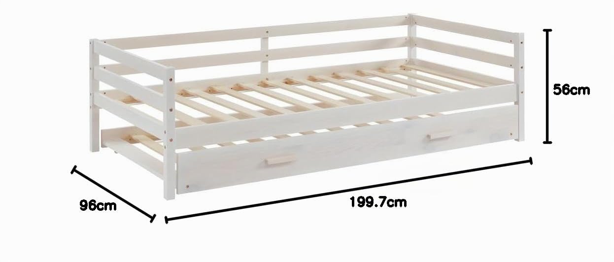 Vente-unique - Lit gigogne 2 x 90 x 190 cm - Pin Massif et MDF - Blanchi à la Chaux - Aedan II
