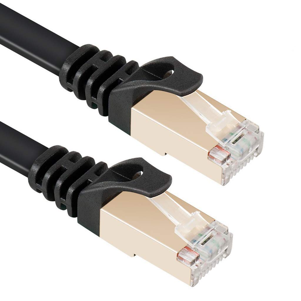 ATAZUA Cat 7 Ethernet Cable 50 ft Black - 10GB Fastest Shielded RJ45 Computer Internet Network Cable - Flat Patch Cable for Modem Router LAN