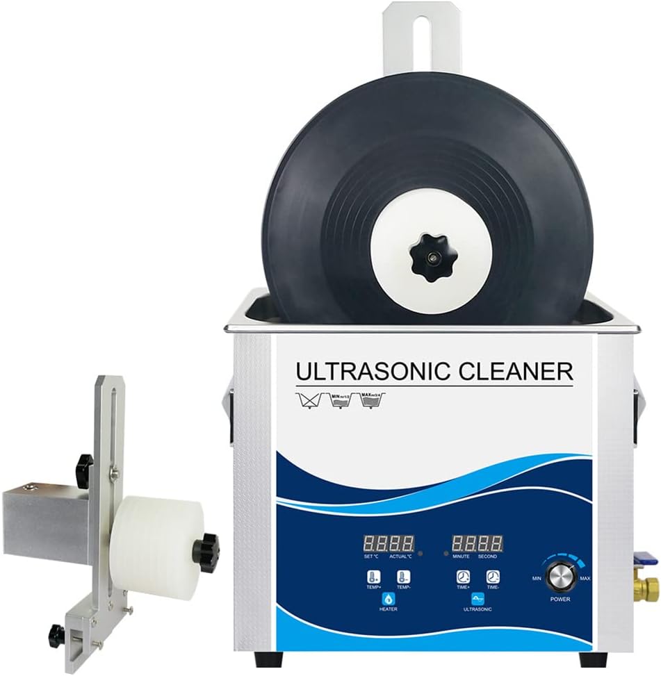 6.5L Ultrasonic Vinyl Record Cleaner Adjustable Power Heated Vinyl Record Cleaning System with Degas, Adjustable Temperature and Timing (Silver)